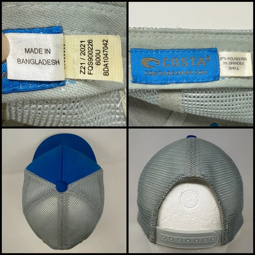 Costa Del Mar Blue Grey Trucker Hat Snapback Mesh Fishing Cap FQS900226 600U